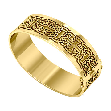 Large Solid Yellow Gold Elegance Solid Celtic Knot Bangle with open lock GBA213